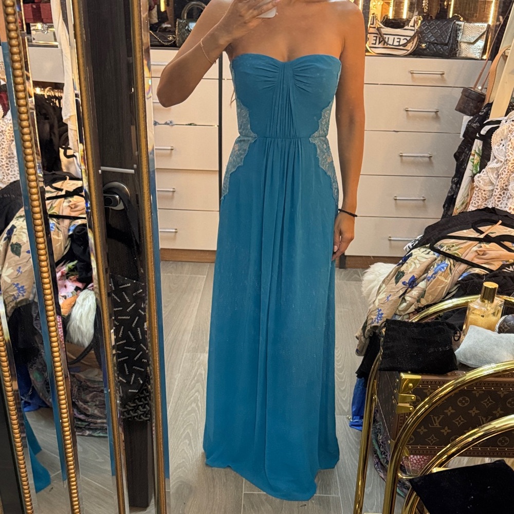 BCBGMaxAzria Teal Strapless Gown
